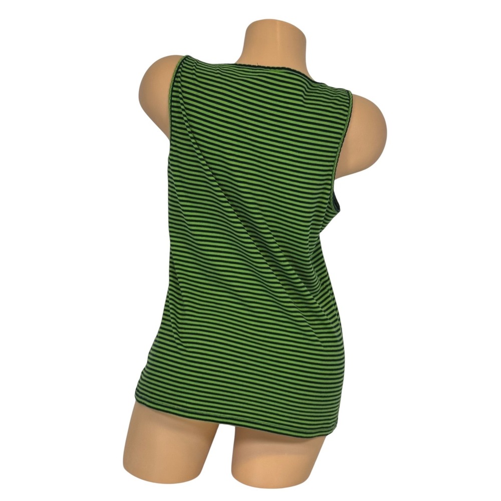 Talbots Women's Large Green Navy Blue Striped Scoop Neck Tank Top Picot Trim - Picture 6 of 9
